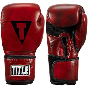 Title Boxing Blood Red Leather Hook and Loop Training Gloves - Red