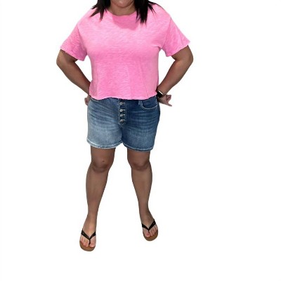 Women's High Rise Contrast Wash Button Fly Shorts - RISEN