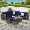 Outdoor Furniture Set, Armrest  Sofas with Cushions and Pillows, 6 Pcs Rattan Wicker Sofa Set with Tempered Glass Coffee Table-Coolbibila - 2 of 4