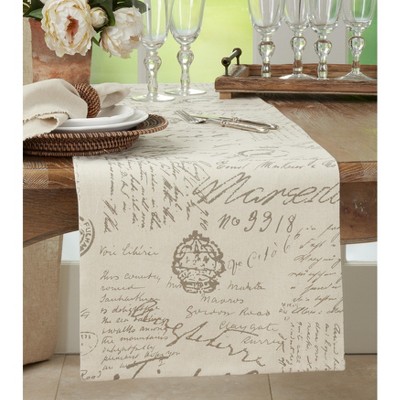 Vintage Script Print Natural Cotton Table Runner