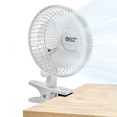 Comfort Zone 6" Quiet Portable Indoor 2-Speed Desk Fan with Clip and Fully Adjustable Tilt, CZ6C White