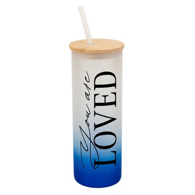 Elanze Designs You Are Loved Vertical Walk in Faith Wrap-Around Design 25 Ounce Frosted Gradient Glass On-The-Go Coffee Travel Skinny Tumbler Mug Cup,