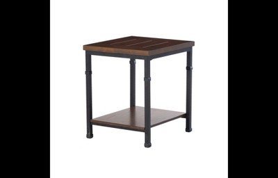 Austin Industrial Black Metal and Ash Wood End Table with Shelf