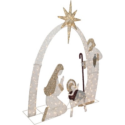 41" Glitter LED Lighted Holy Family Nativity Scene Outdoor Decoration