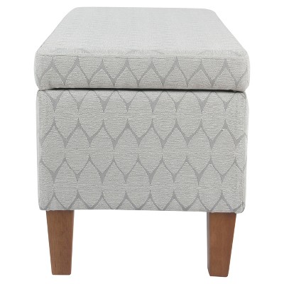 Gray Geometric Chenille Storage Bench with Oak Legs