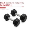 5lb 8lb 10lb 12lb 15lb Coated Rubber Hex Dumbbell, Pair of 2 - 4 of 4