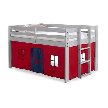 Twin Jasper Junior Kids' Loft Bed, Dove Gray Frame and Playhouse Tent Red/Blue - Alaterre Furniture