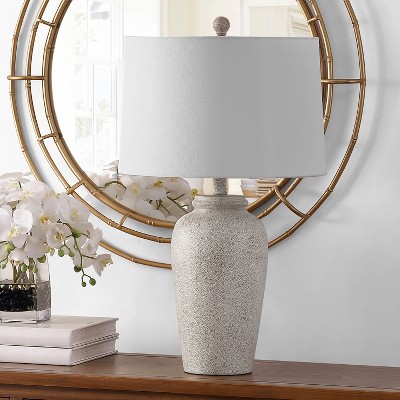 Antique White Textured Ceramic Table Lamp with Drum Shade