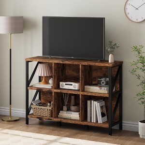 Industrial-Style Horizontal Bookshelf with 6 Compartments, Z-Pattern Storage Unit with Thick Wooden Panel, Side Table for Living Room, Bedroom - 1 of 4