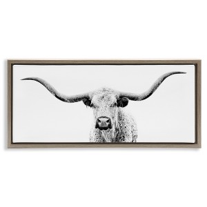 Stupell Industries Modern Longhorn Cattle Gazing Floating Frame Canvas Art, Brown, 25" x 11" - 1 of 4