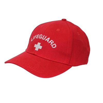 Kemp Low-Profile Trucker Hat Lifeguard Cap - Fitted Sun Hat with 6 Panels & Sewn Eyelets - Adjustable Hook and Loop Strap Red