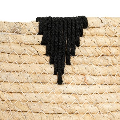 Round Handwoven Corn Leaf Basket Set with Black Accents