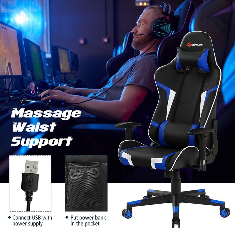 Costway Massage Gaming Chair Reclining Swivel Racing Office Chair w/Lumbar Support, 5 of 14