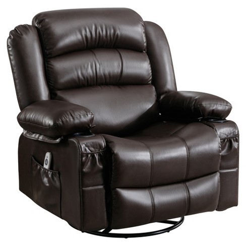 Andmakers 39.76 In. W Brown Leather Recliner With Rocking Remote Control Tufted And Storage Target