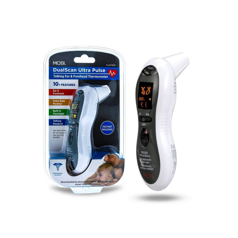 Mobi Ultra Pulse Talking Ear, Forehead Digital Thermometer with Pulse Rate, Diagnostic Fever Indicator and Memory Log, 1 of 7