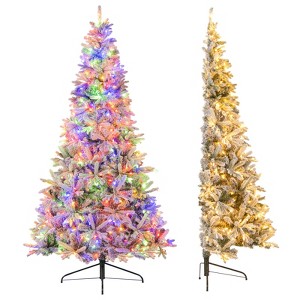 Costway 7 FT Half Pre-Lit Xmas Christmas Tree with 240 LED Lights 9 Modes 4-Level Brightness & Timer - 1 of 4