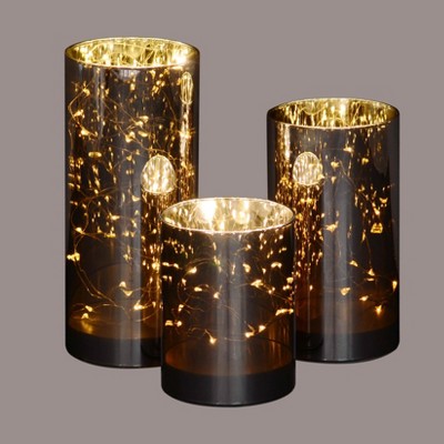 Northlight Set of 3 Prelit LED Galaxy Night Glass Jars 9" - Brown/Gold