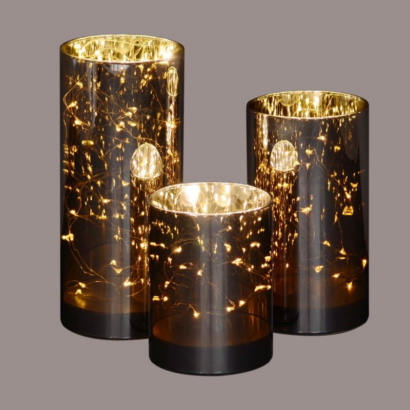 Northlight Set of 3 Prelit LED Galaxy Night Glass Jars 9" - Brown/Gold, 1 of 3