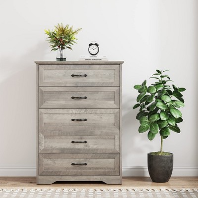Modern 5 Drawers Dresser, Wooden and Tall Chest of Drawers with Deep Drawers, Large Capacity Storage