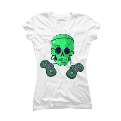 Junior's Design By Humans Halloween Skeleton Skull Crossbones Video Gamer By TaiHan T-Shirt