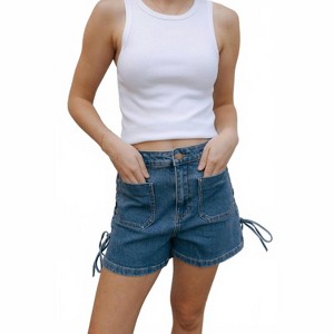 Women's Lace Up Denim Shorts - MIOU MUSE - 1 of 4