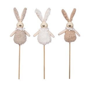 Transpac Plush Easter Bunny Pick Set of 3 Home Decorations Easter - 1 of 1