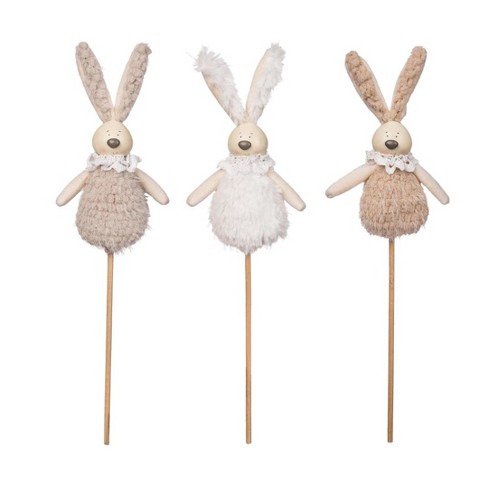 Transpac Plush Easter Bunny Pick Set of 3 Home Decorations Easter - image 1 of 1