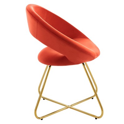 Gold Orange Velvet Upholstered Side Chair with Metal Legs