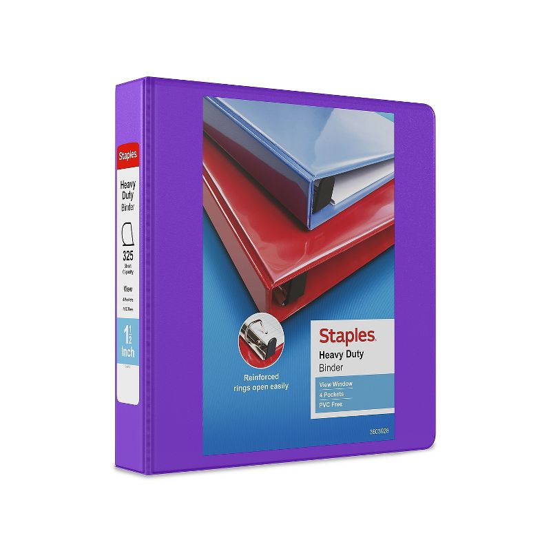 Staples Heavy-Duty 1.5" 3-Ring View Binder Purple (24683-US) 56308-CC/24683, 1 of 8