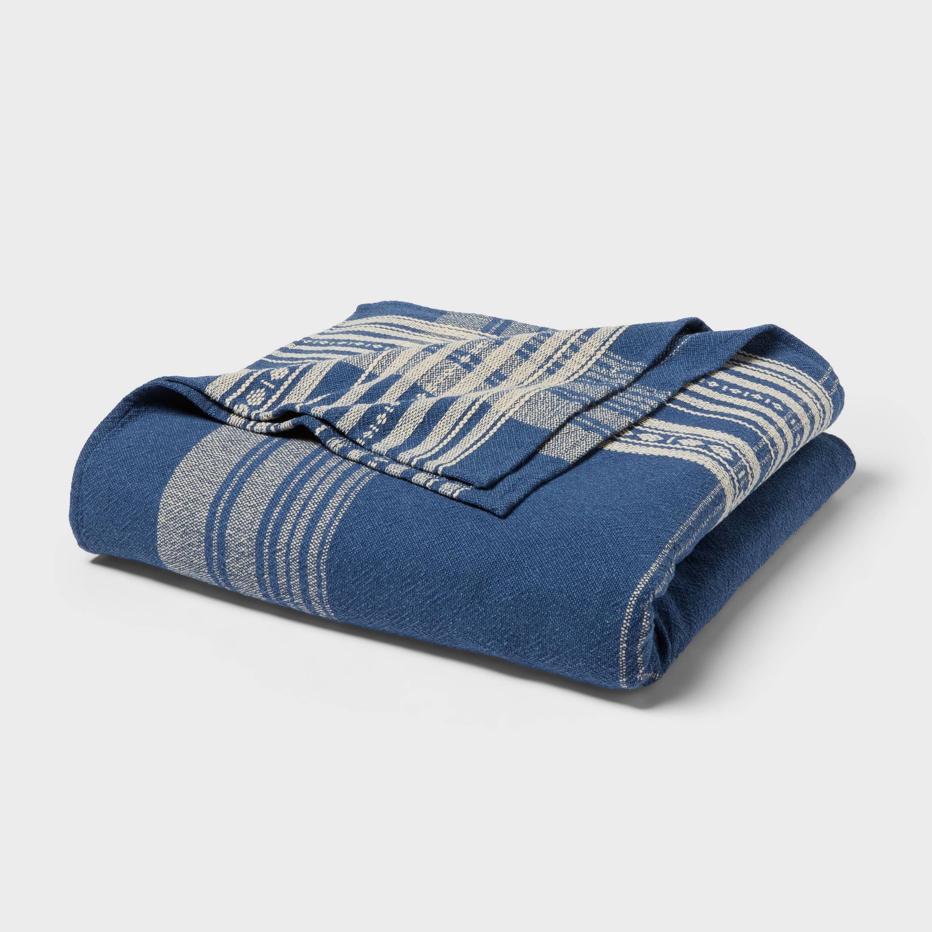 Full/Queen Yarn Dyed Plaid Cotton Blanket Dark Blue - Threshold™