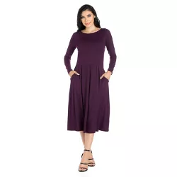 Midi Length Fit N Flare Pocket Dress-Purple-S