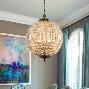 LLHZSY LLHZSY 1/3/5-Light Retro French Crystal Globe Chandelier-Beaded Accent Globe Shade, Adjustable Height-Antique Brass/Antique Bronze - 1 of 4