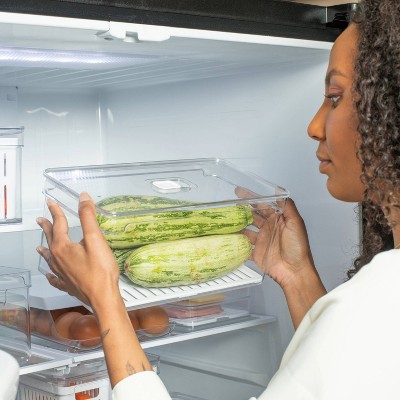 OU Fridge Organizer Bin with Vented Lid 5.3qt, Clear Stackable Refrigerator Storage Bin, Produce Kitchen Storage Container, BPA Free — фото 2