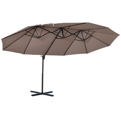 TiramisuBest 14ft Double-Sided Outdoor Market Extra Large Patio Umbrella with Crank, Cross Base, Brown (for Deck, Lawn, Backyard and Pool)
