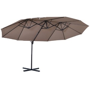 TiramisuBest 14ft Double-Sided Outdoor Market Extra Large Patio Umbrella with Crank, Cross Base, Brown (for Deck, Lawn, Backyard and Pool) - 1 of 4