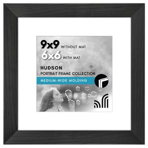 Americanflat 9x9 Picture Frame - Use as 6x6 Frame with Mat or Display 9x9 Photo Without Mat - Hudson Collection - Wide Square Frames Black - 1 of 1