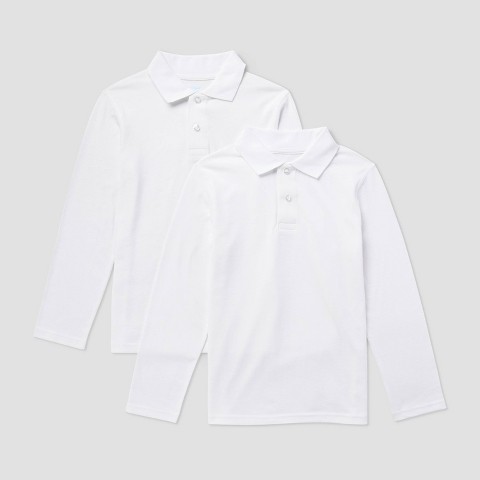 Cat & Jack Boys' 2pk Adaptive Long Sleeve Uniform Polo Shirts - Cat & Jack™ White