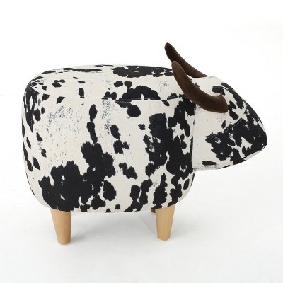 Birchwood Black & White Velvet Cow Ottoman with Tapered Legs