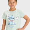 Girls' Stitch Glitter Bow Short Sleeve Graphic T-Shirt - Light Mint Green - 2 of 4