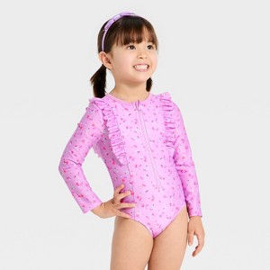 Girls' Ditsy Floral Long Sleeve One Piece Swimsuits - Cat & Jack