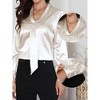 INSPIRE CHIC Women's Satin Striped Long Sleeve Tie V Neck Business Causal Office Shirt - 2 of 4