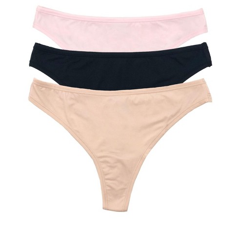 Felina Women's Blissful Super Stretchy Thong | 3-Pack (Nude Pink Black,  1X2X)