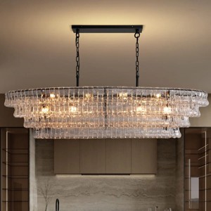 64.7" 12-Lights 4-Tier Large Oval Clear Glass Kitchen Island Chandelier - 1 of 4