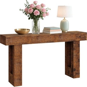 63" Console Table with Storage, Narrow Entryway/Sofa Table, Open Shelves, Burnt Wood Finish, Vintage Farmhouse for Hallway, Living Room - 1 of 4