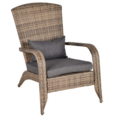 Outsunny Patio Adirondack Chair with All-Weather Rattan Wicker, Soft Cushions, Tall Curved Backrest for Deck or Garden