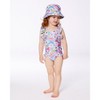Deux par Deux Girl Printed One-Piece Swimsuit with Frills White, Pink, and Green Flowers - 2 of 4