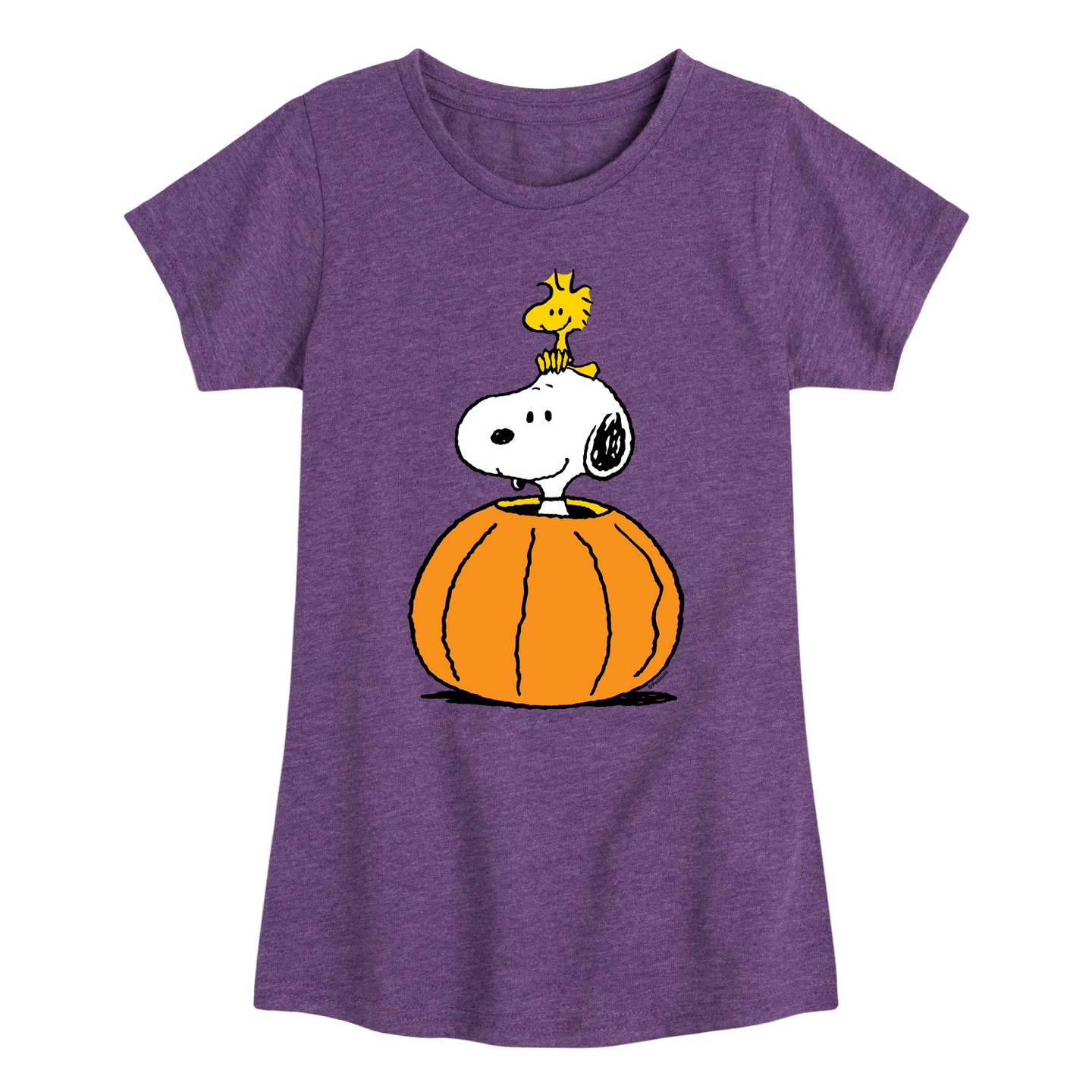 Футболка Peanuts Snoopy Woodstock Pumpkin Fitted Short Sleeve Graphic T-Shirt - Heather Purple для девочек, цвет: Меланжевый фиолетовый — фото 1