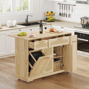 Garvee Rolling Kitchen Island Table on Wheels with Drop Leaf, Tilt Out Trash Can Cabinet, Storage Cabinet, Drawer, Spice Rack, Kitchen Cart - 1 of 4