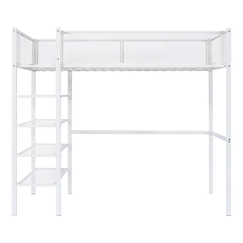 Metal Twin Size Loft Bed with 4 Shelves and Storage - ModernLuxe, 5 of 11