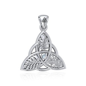 Slickblue Women's Oak Ash Thorn Pendant Necklace, Sterling Silver with Rainbow Moonstone, Trinity Knot, 1.49", 18" Chain - 1 of 4